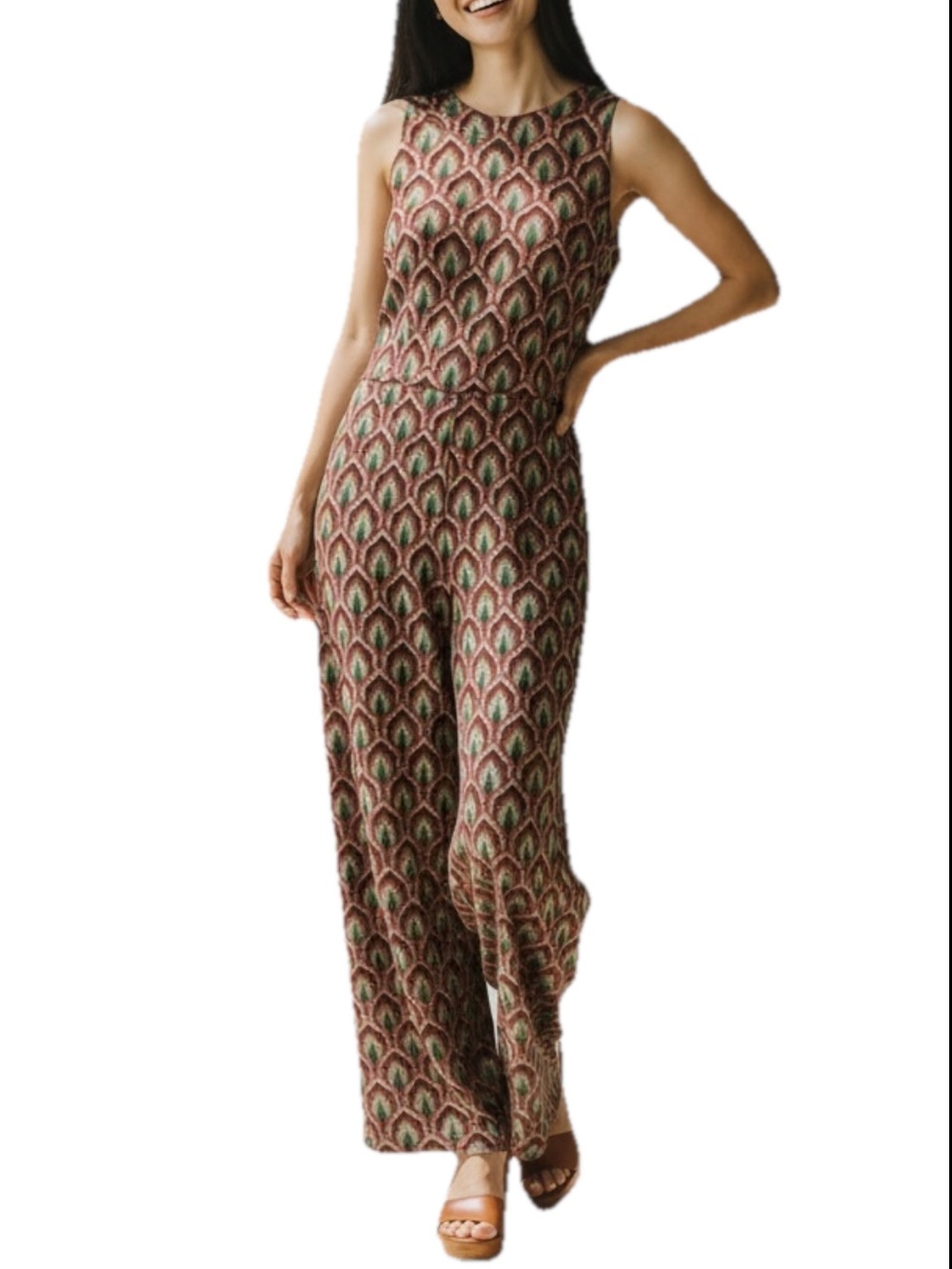 Silk Seren London Sleeveless Printed Wide-Leg Jumpsuit Pink & Green